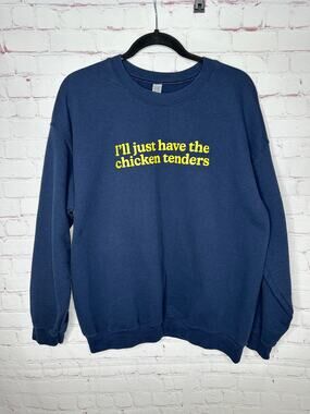 Chicken Tenders Navy Blue Crewneck Sweatshirt Unisex Large Graphic